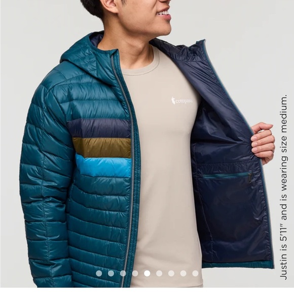 Cotopaxi Men’s XL Fuego Hooded Down Puffer Jacket Blue Abyss Stripes NWT - Picture 9 of 15